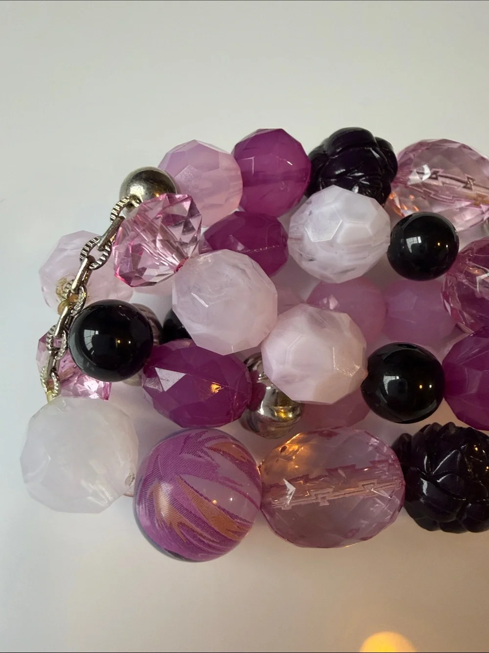 Handcrafted Pink & Purple Beaded Stretch Bracelet Stack